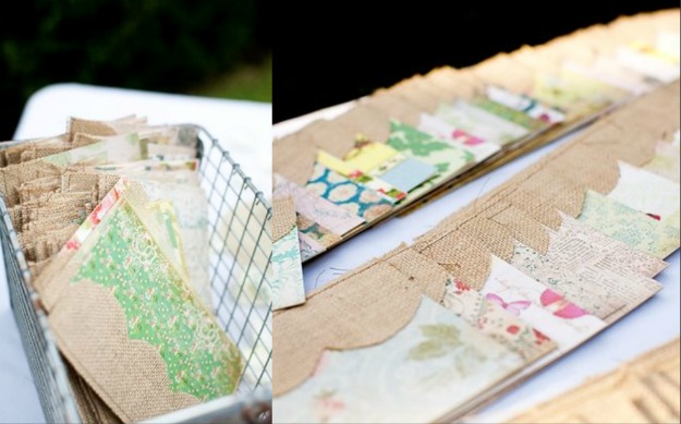 DIY Wedding Programs from Burlap and Vintage Patterned Paper