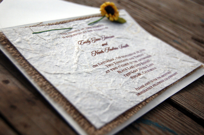 D-I-Y Rustic Burlap Sunflower Wedding Invitation